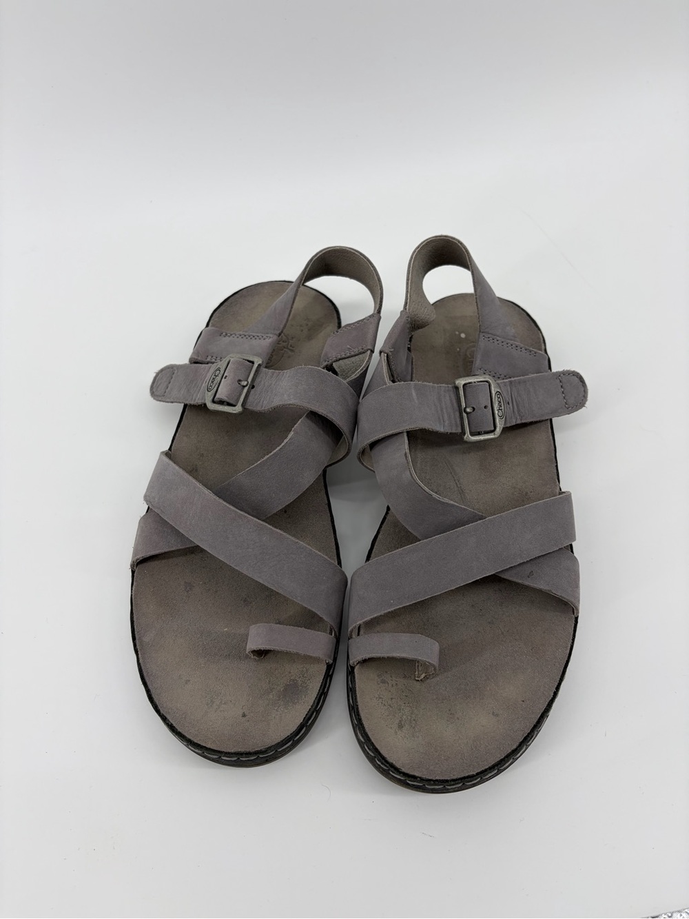 Chaco Leather Strappy Grey Sandals Women's Size 8